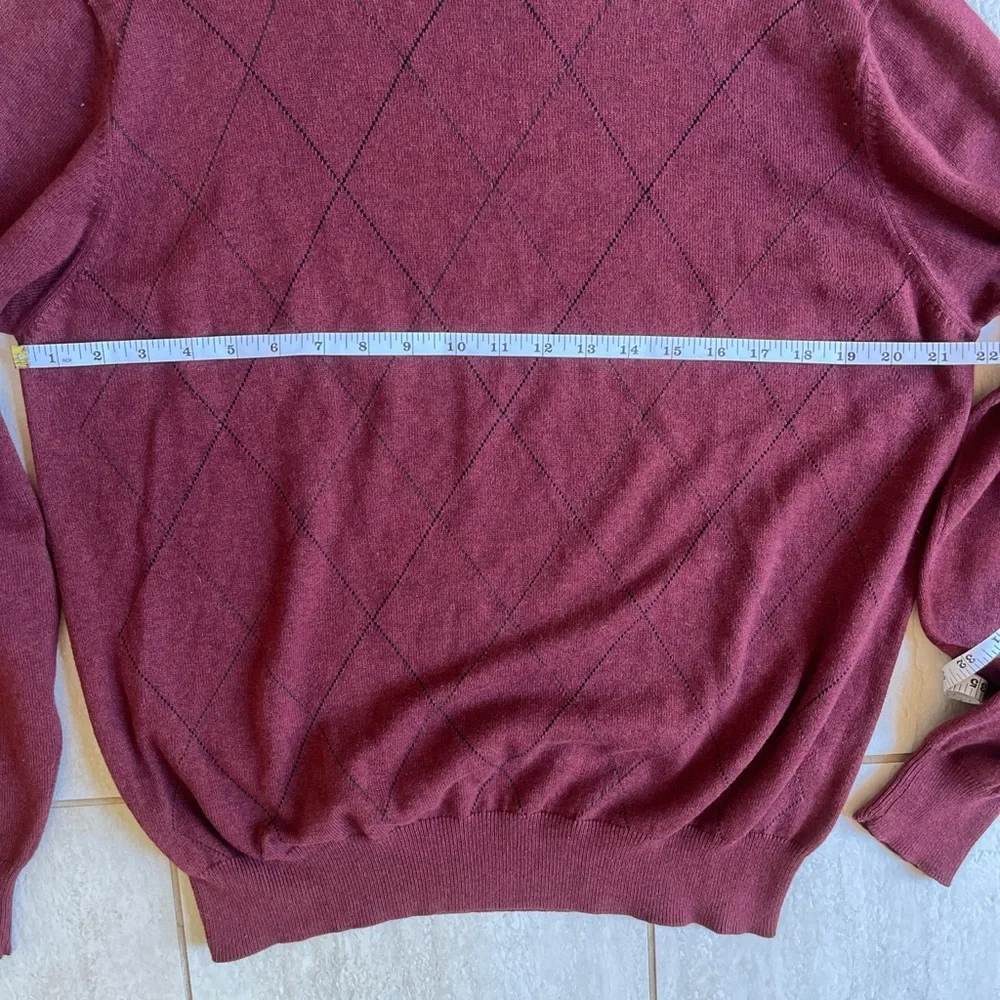 Maroon Argyle Cotton Cashmere Blend Sweater Preppy Knit L